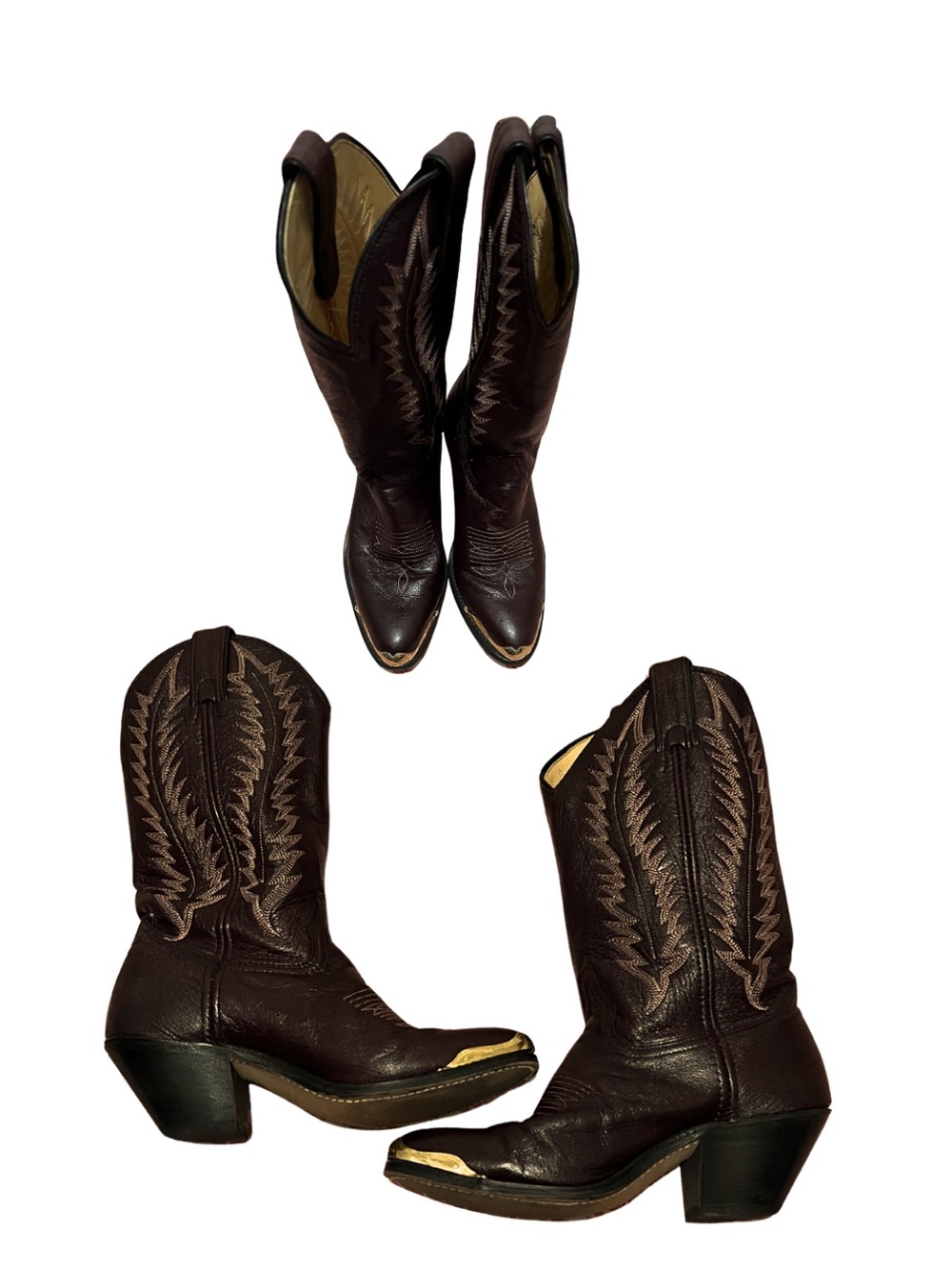 Women's Dark Brown Western Embroidered Leather Heeled Boots